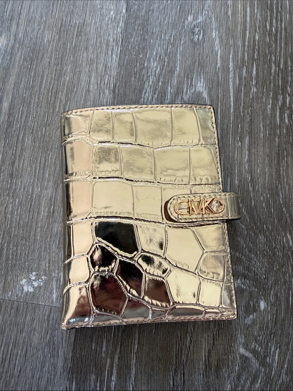 Michael Kors Metallic Gold Croc-Embossed Compact Wallet